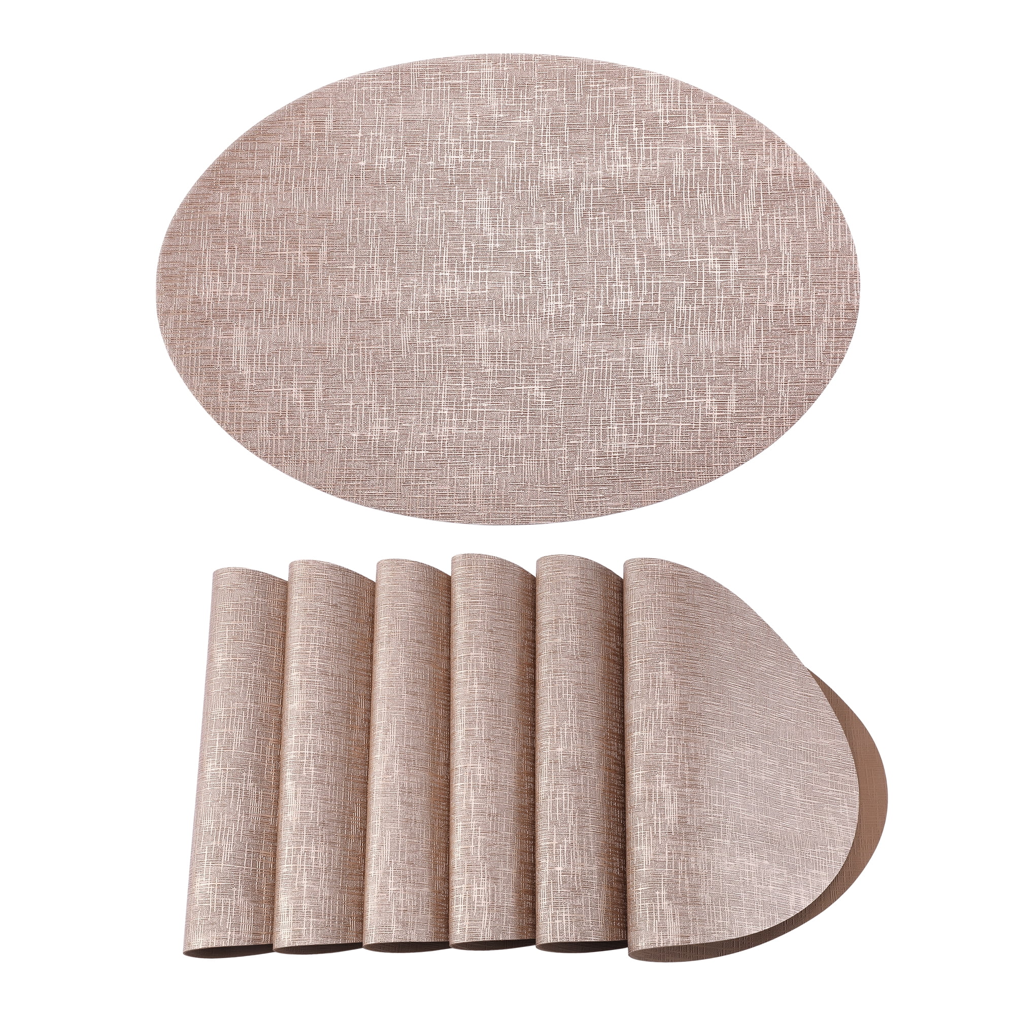 Unique Bargains 6pcs Faux Leather Table Mats Champagne Gold 16.9"x11.8"