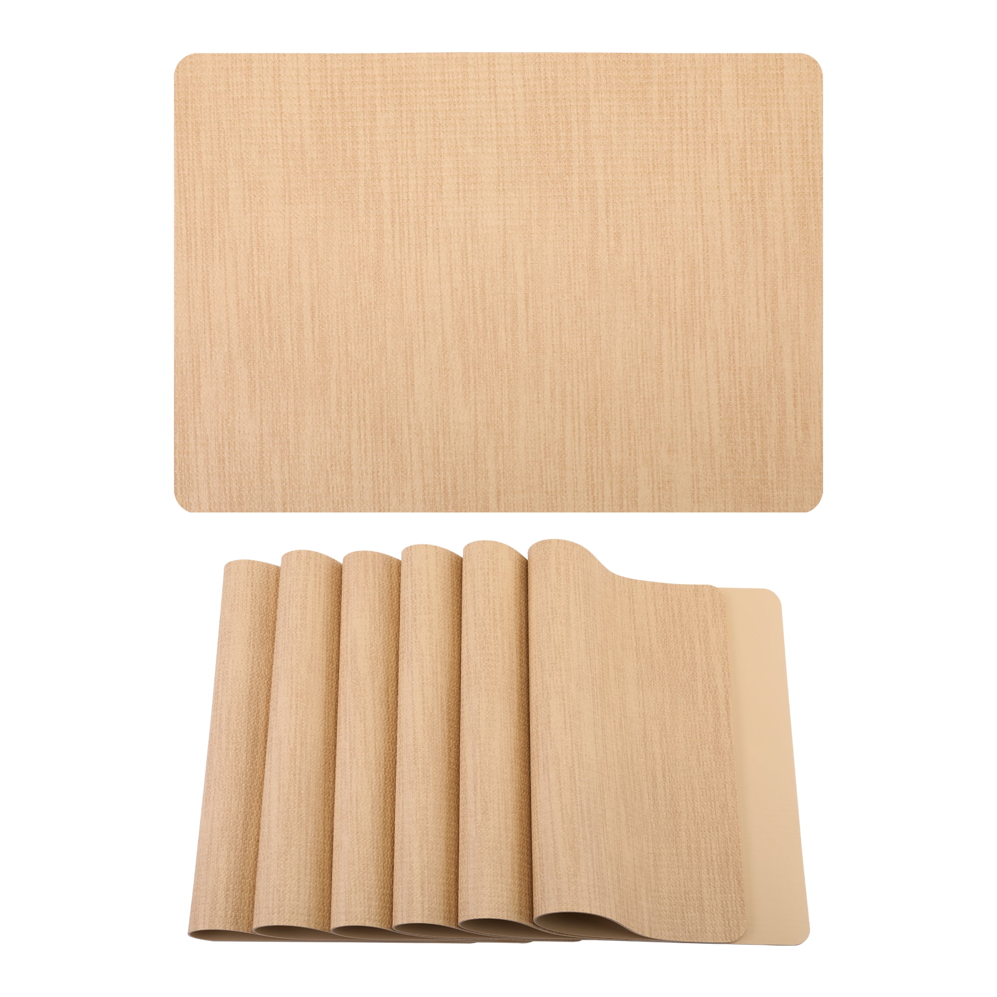 Unique Bargains 6pcs Faux Leather Table Mats for Kitchen Apricot 16.9"x11.8"
