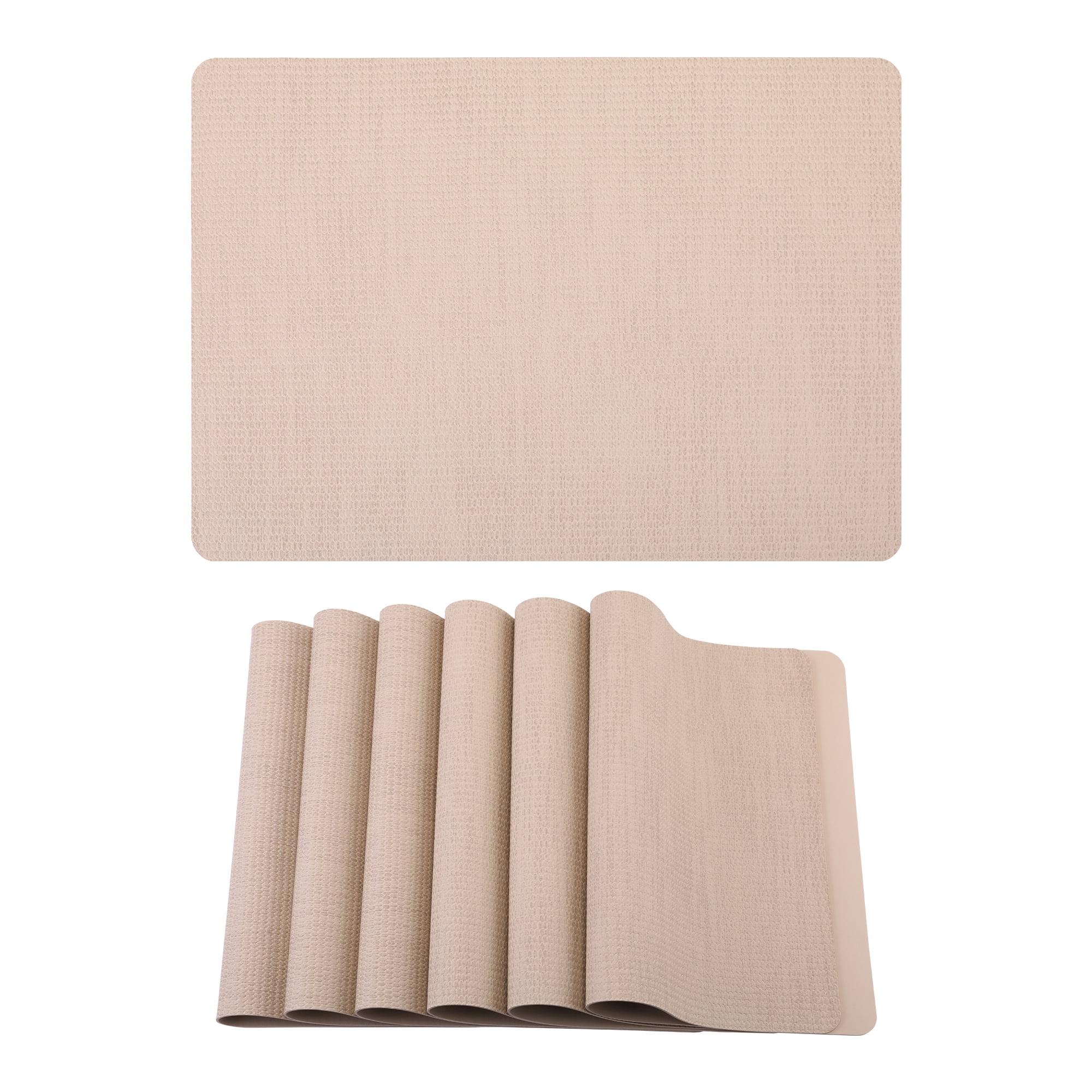 Unique Bargains 6pcs Faux Leather Table Mats for Kitchen Beige 16.9"x11.8"