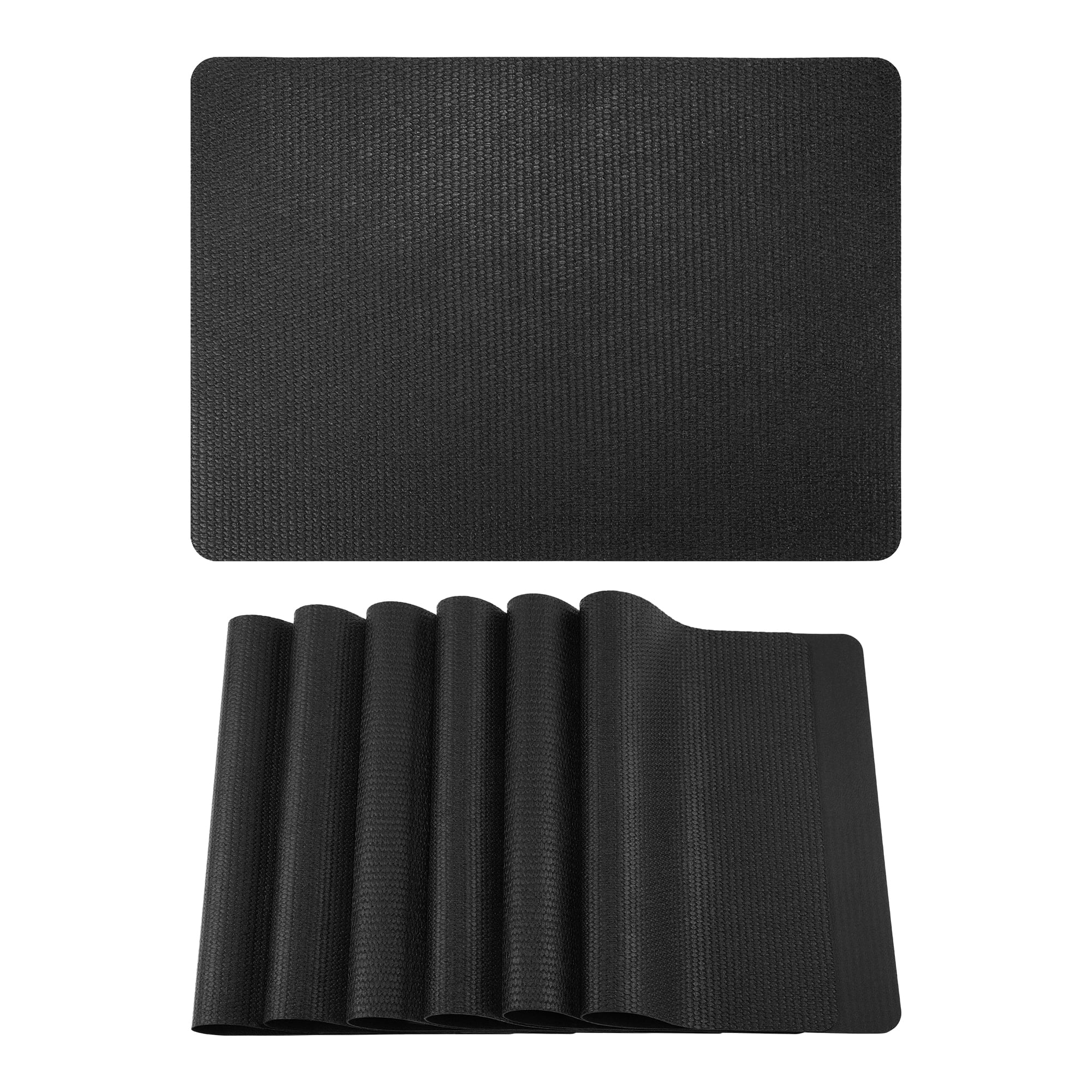 Unique Bargains 6pcs Faux Leather Table Mats for Kitchen Black 16.9"x11.8"