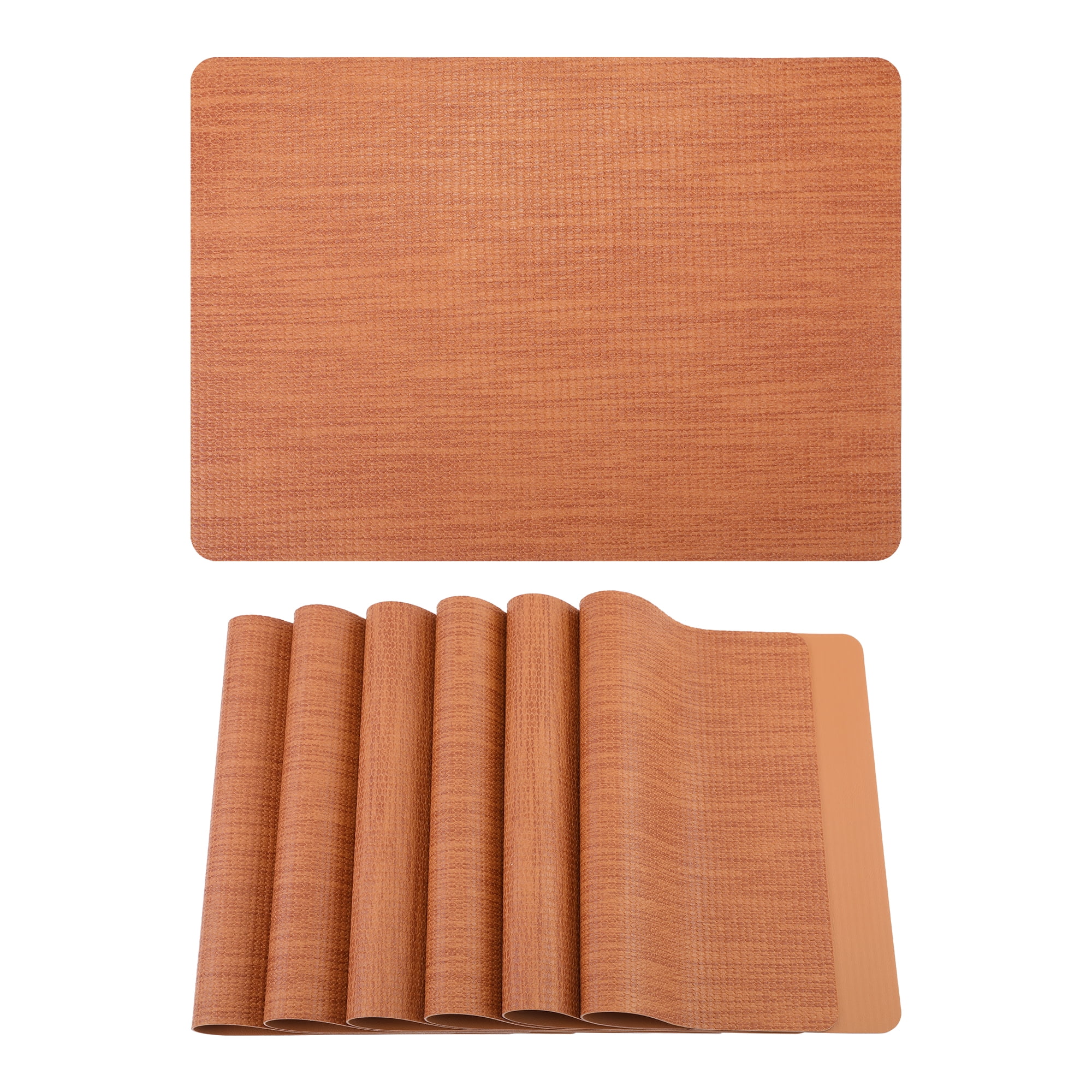 Unique Bargains 6pcs Faux Leather Table Mats for Kitchen Brown 16.9"x11.8"