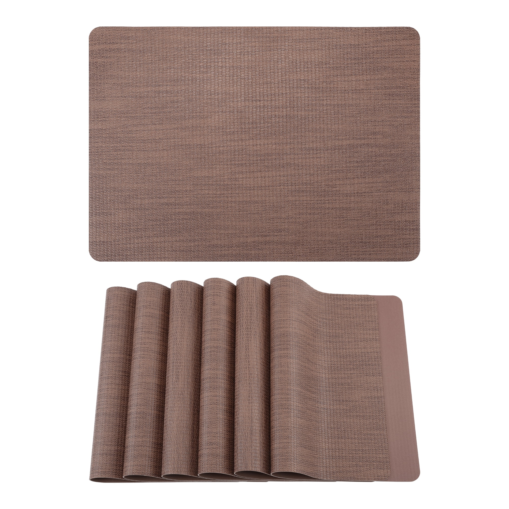Unique Bargains 6pcs Faux Leather Table Mats for Kitchen Dark Brown 16.9"x11.8"