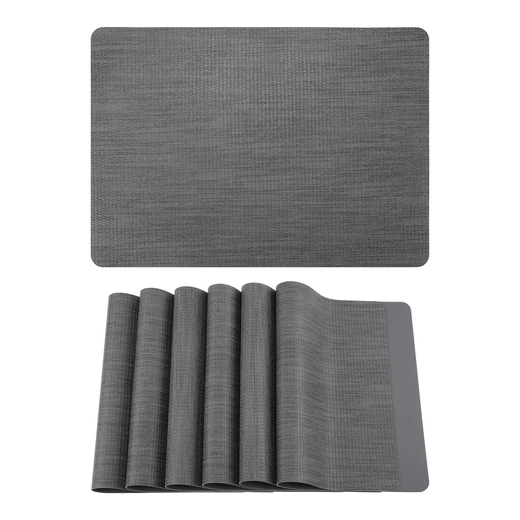 Unique Bargains 6pcs Faux Leather Table Mats for Kitchen Dark Gray 16.9"x11.8"