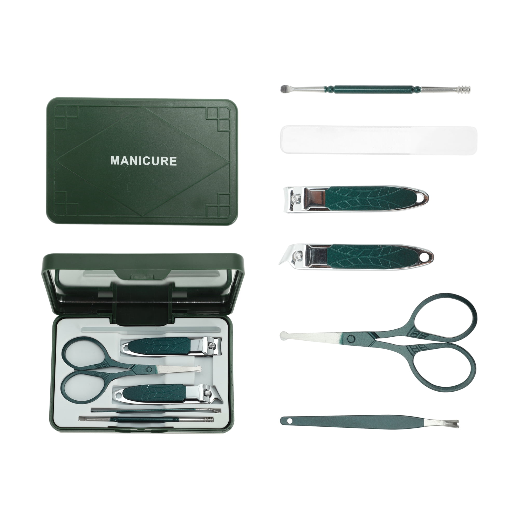 Unique Bargains 6pcs Mirror Box Stainless Steel Nail Clippers Set 2.56" Blackish Green