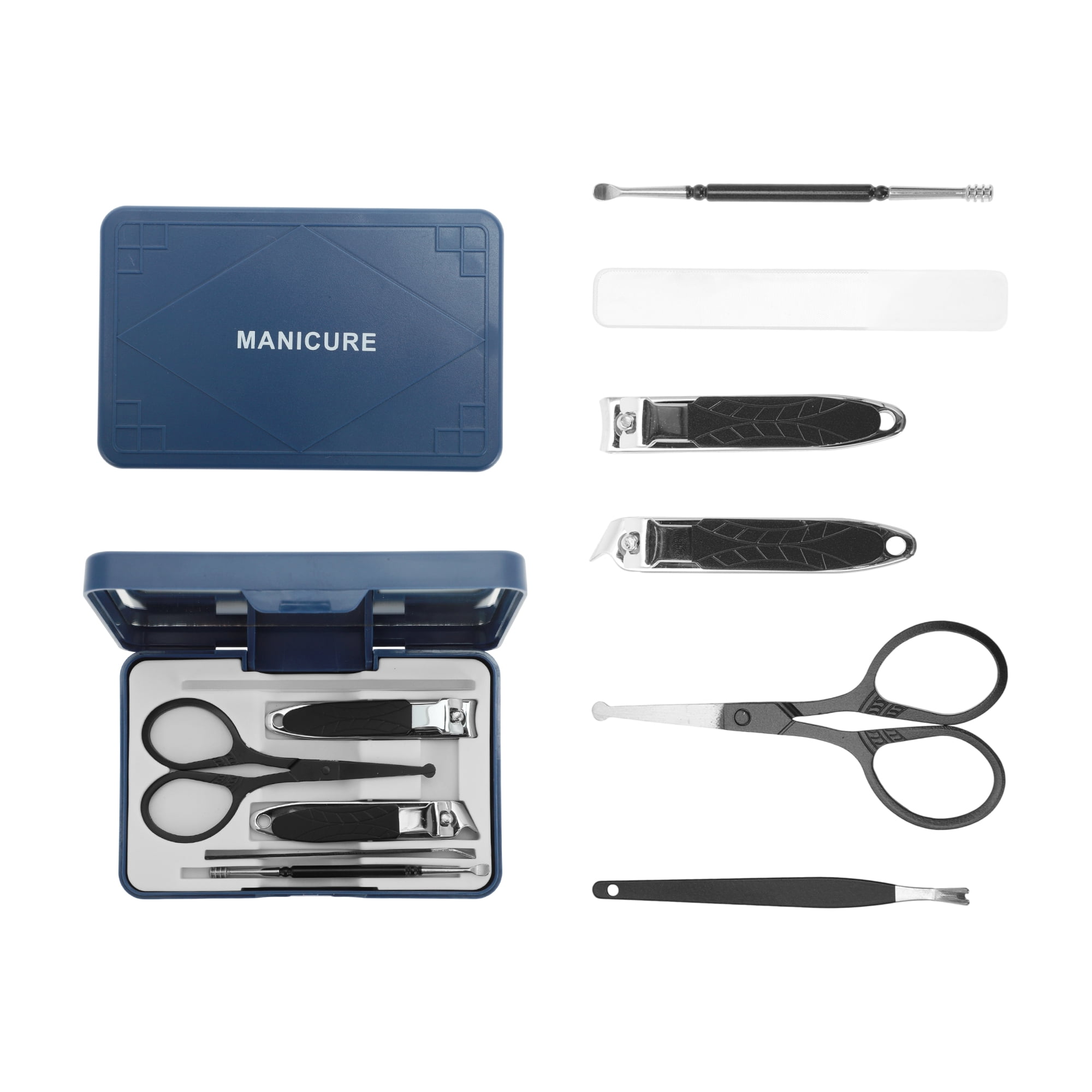 Unique Bargains 6pcs Mirror Box Stainless Steel Nail Clippers Set 2.56" Length Black