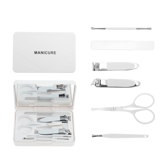 Unique Bargains 6pcs Mirror Box Stainless Steel Nail Clippers Set 2.56" Length White