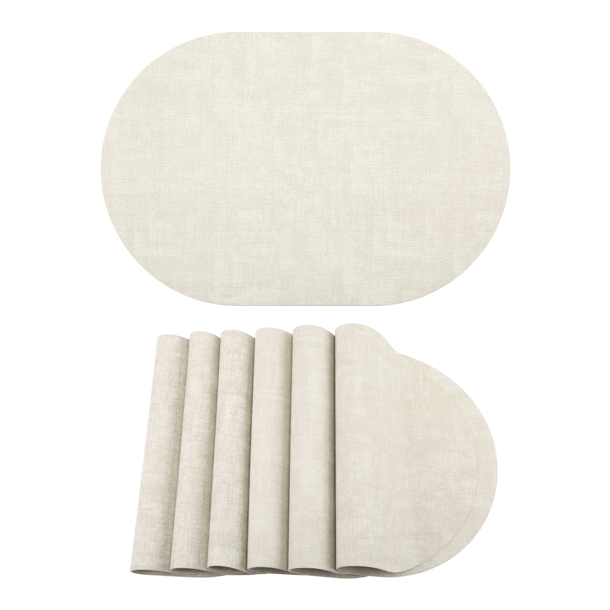 Unique Bargains 6pcs Oval Faux Leather Placemats Beige 17.7"x11.8"