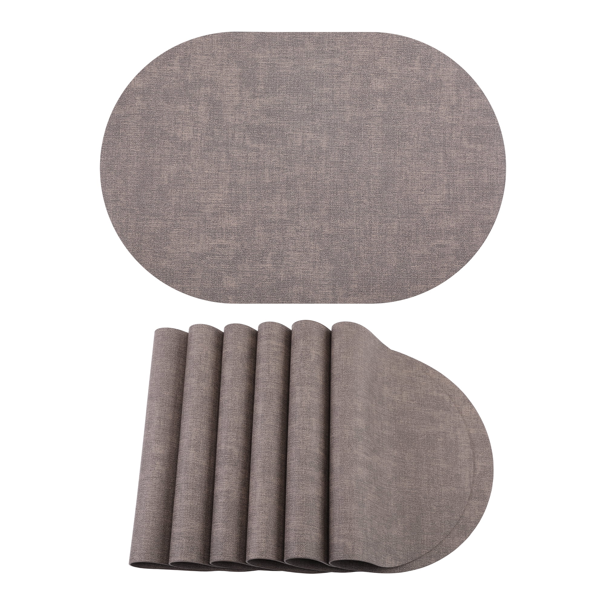 Unique Bargains 6pcs Oval Faux Leather Placemats Dark Brown 17.7"x11.8"