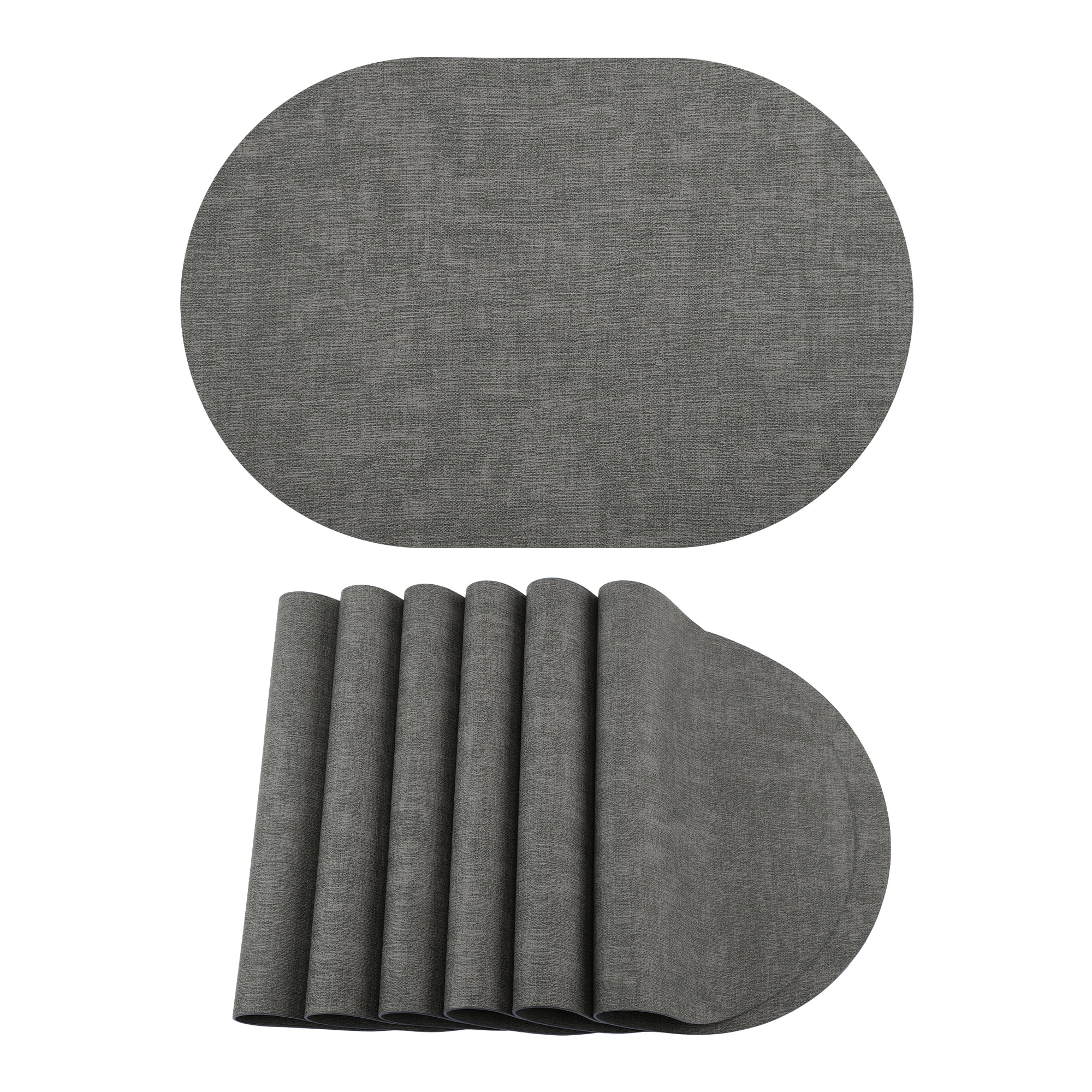 Unique Bargains 6pcs Oval Faux Leather Placemats Dark Gray 17.7"x11.8"