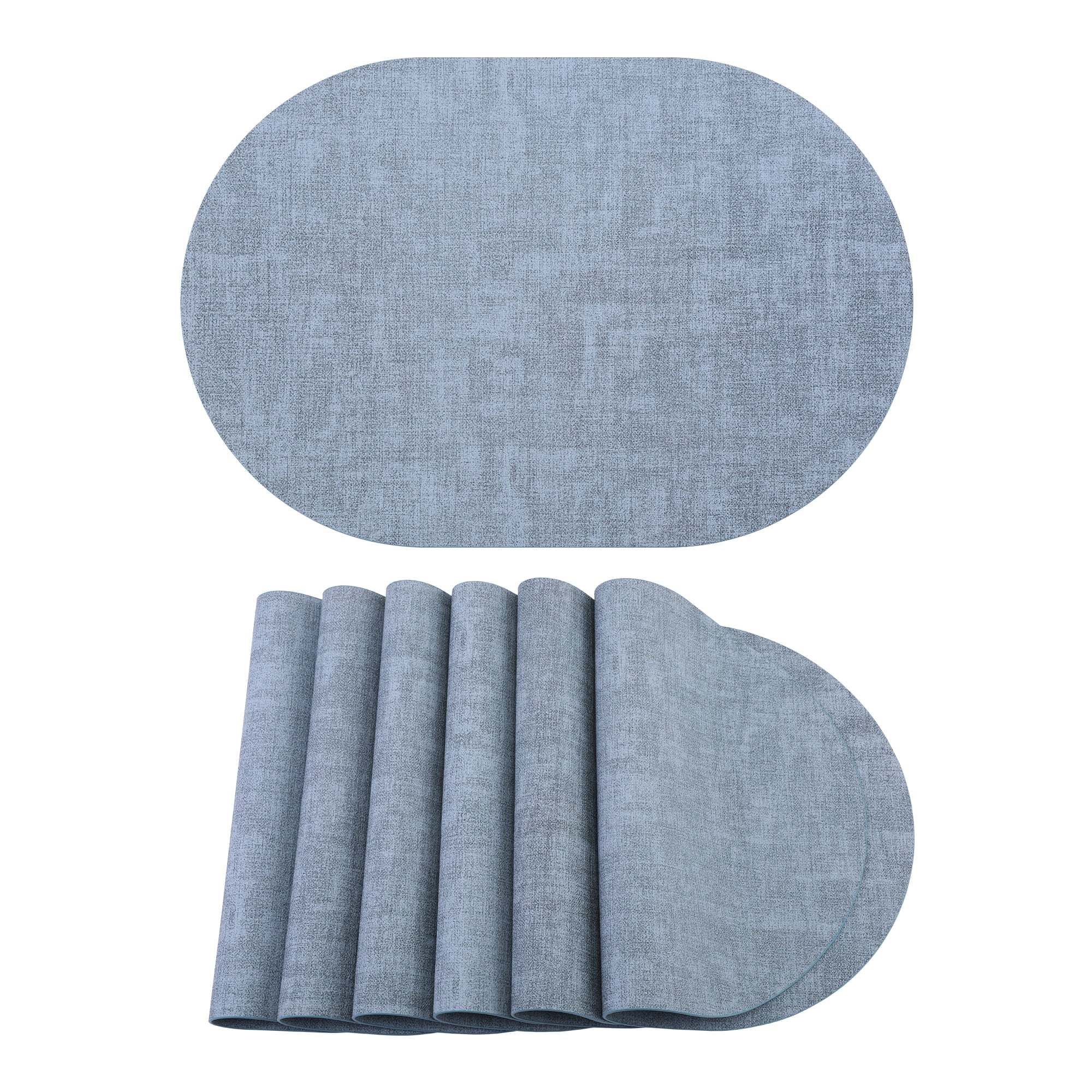 Unique Bargains 6pcs Oval Faux Leather Placemats Light Blue 17.7"x11.8"