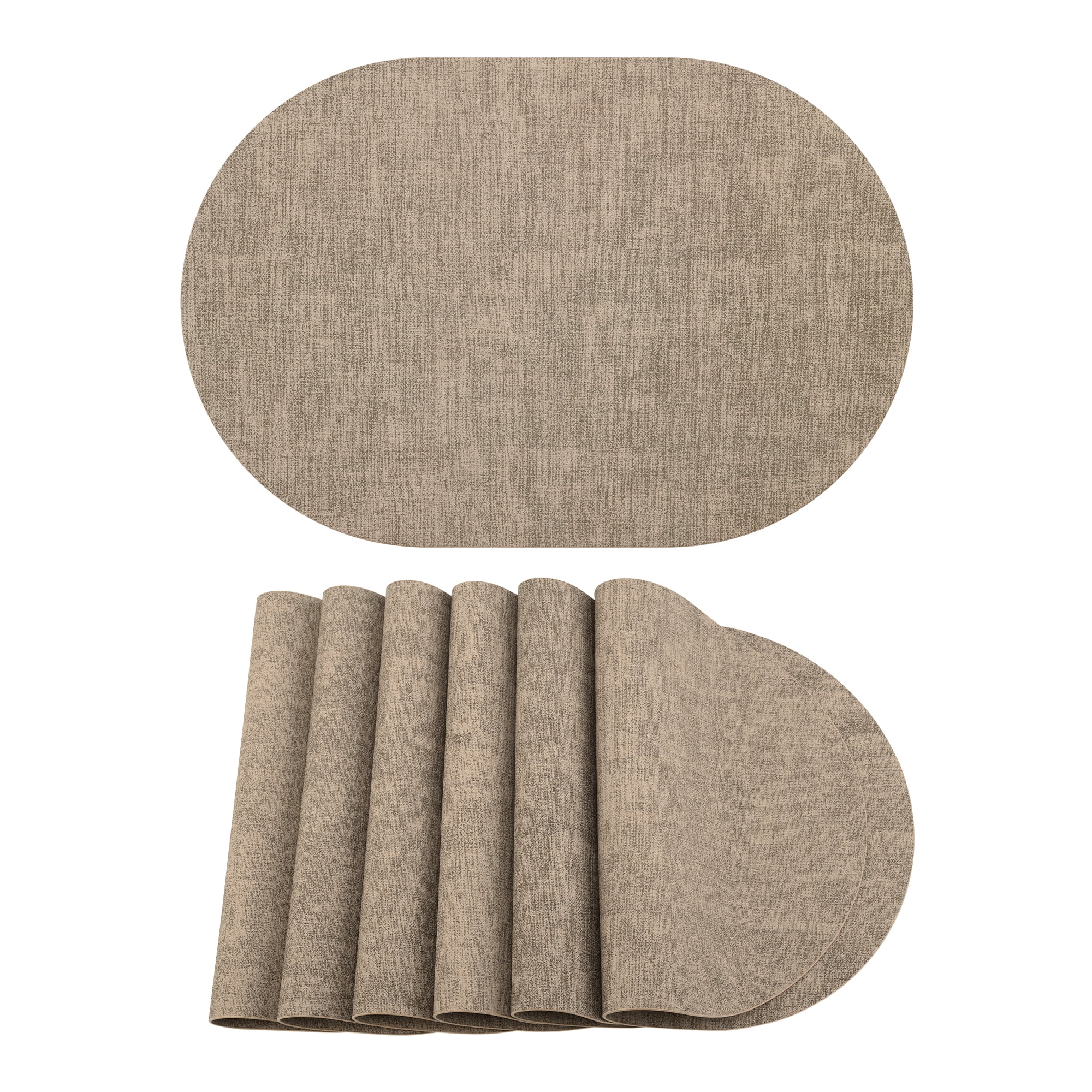 Unique Bargains 6pcs Oval Faux Leather Placemats Light Brown 17.7"x11.8"