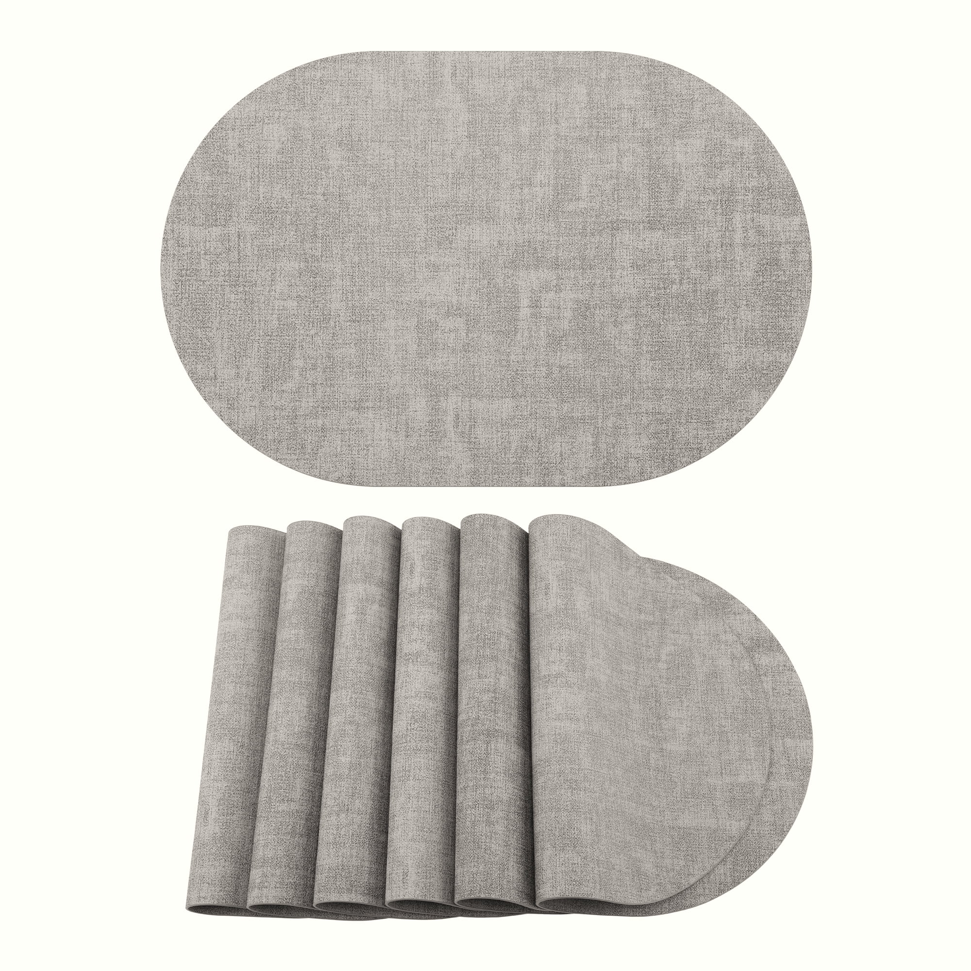 Unique Bargains 6pcs Oval Faux Leather Placemats Light Gray 17.7"x11.8"