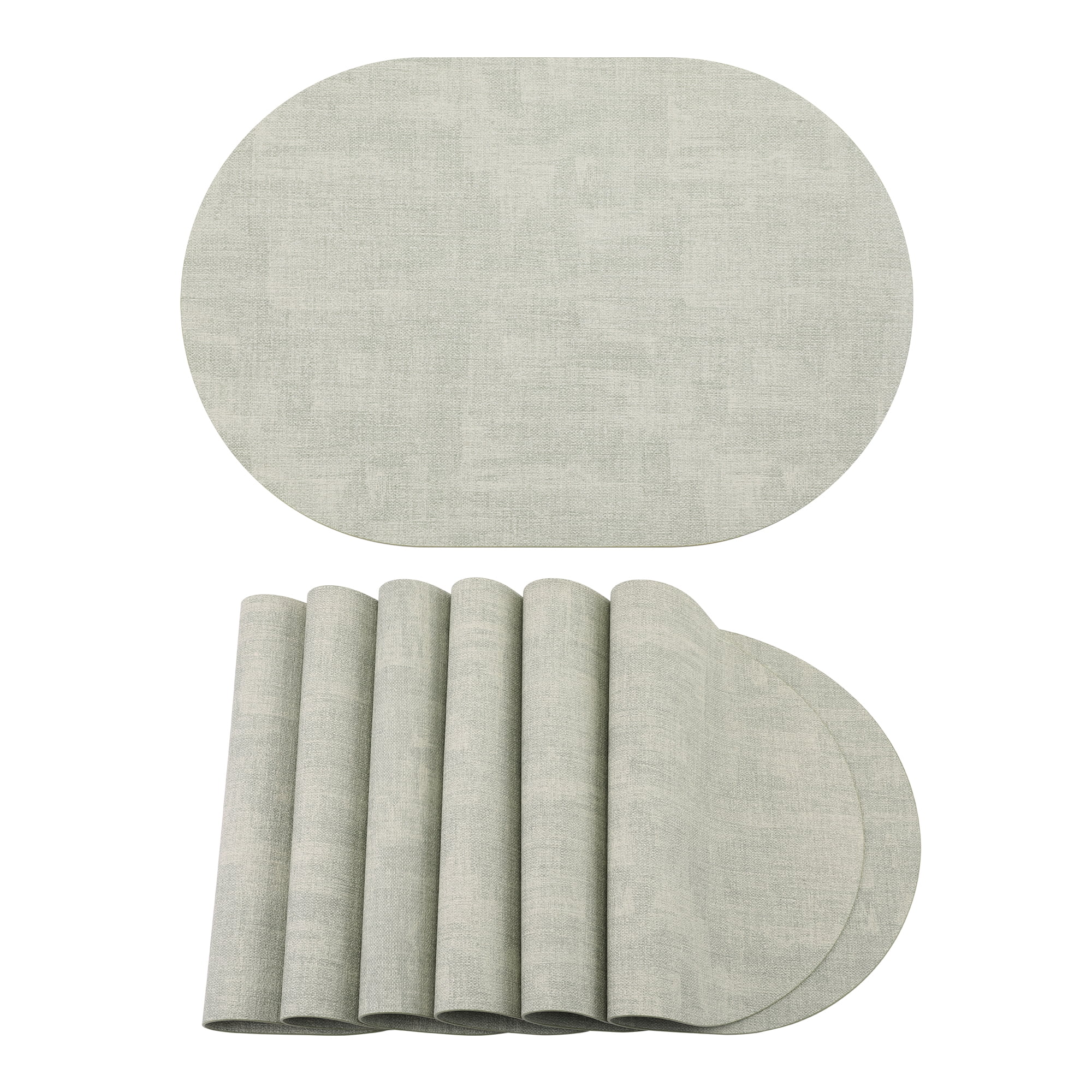 Unique Bargains 6pcs Oval Faux Leather Placemats Light Green 17.7"x11.8"