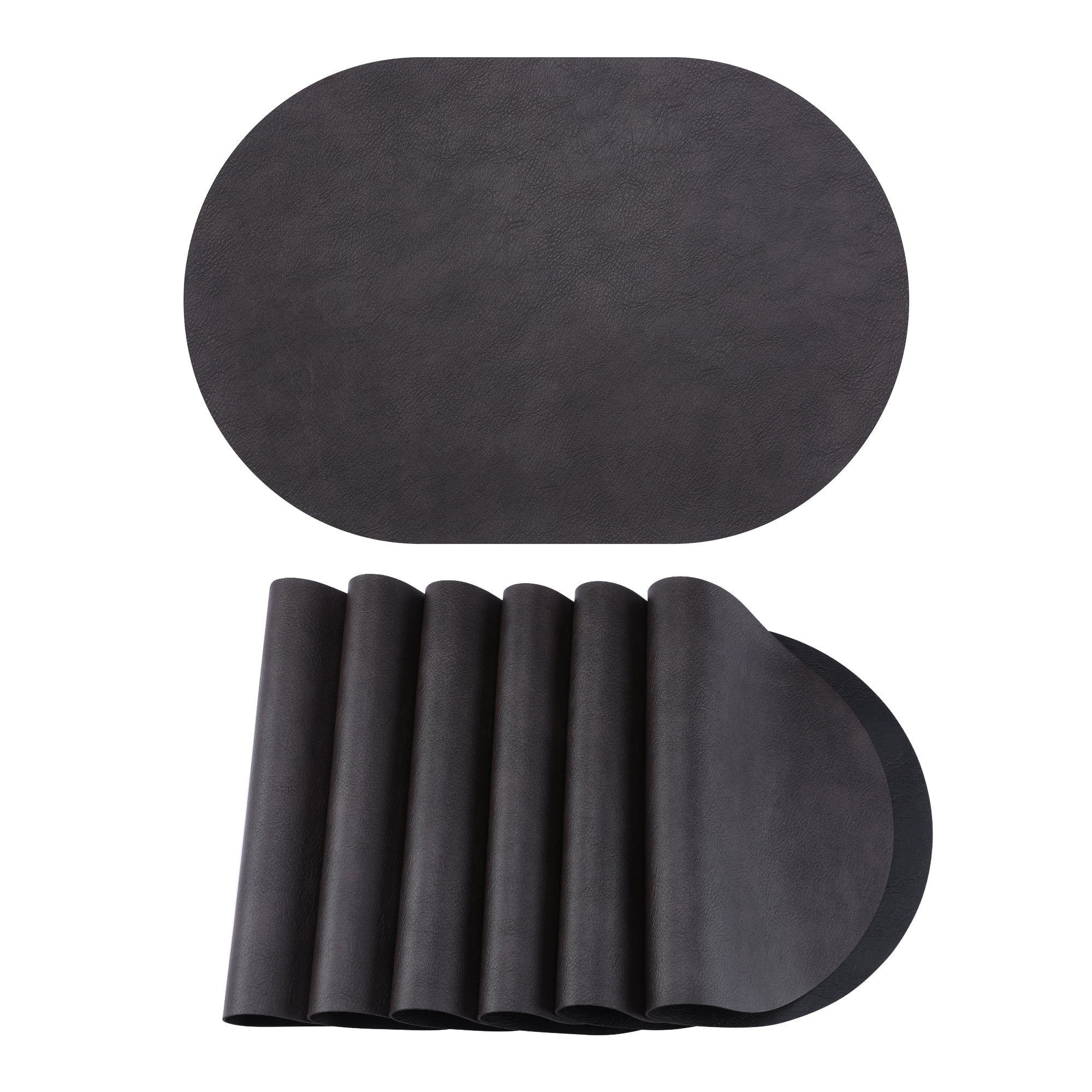 Unique Bargains 6pcs Oval Table Mats for Kitchen Black Brown/Black 17.3"x11.8"