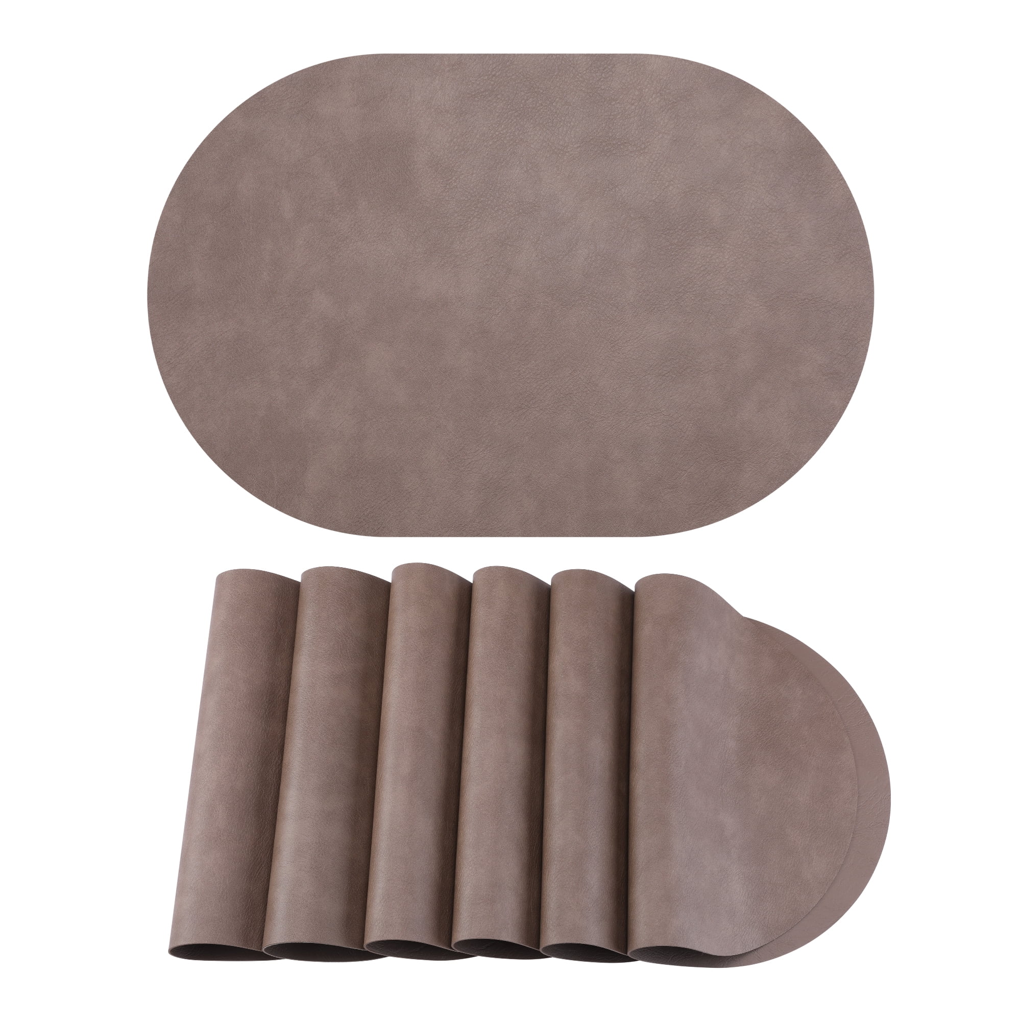 Unique Bargains 6pcs Oval Table Mats for Kitchen Dark Brown 17.3"x11.8"