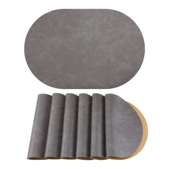 Unique Bargains 6pcs Oval Table Mats for Kitchen Gray/Mud Yellow 17.3"x11.8"