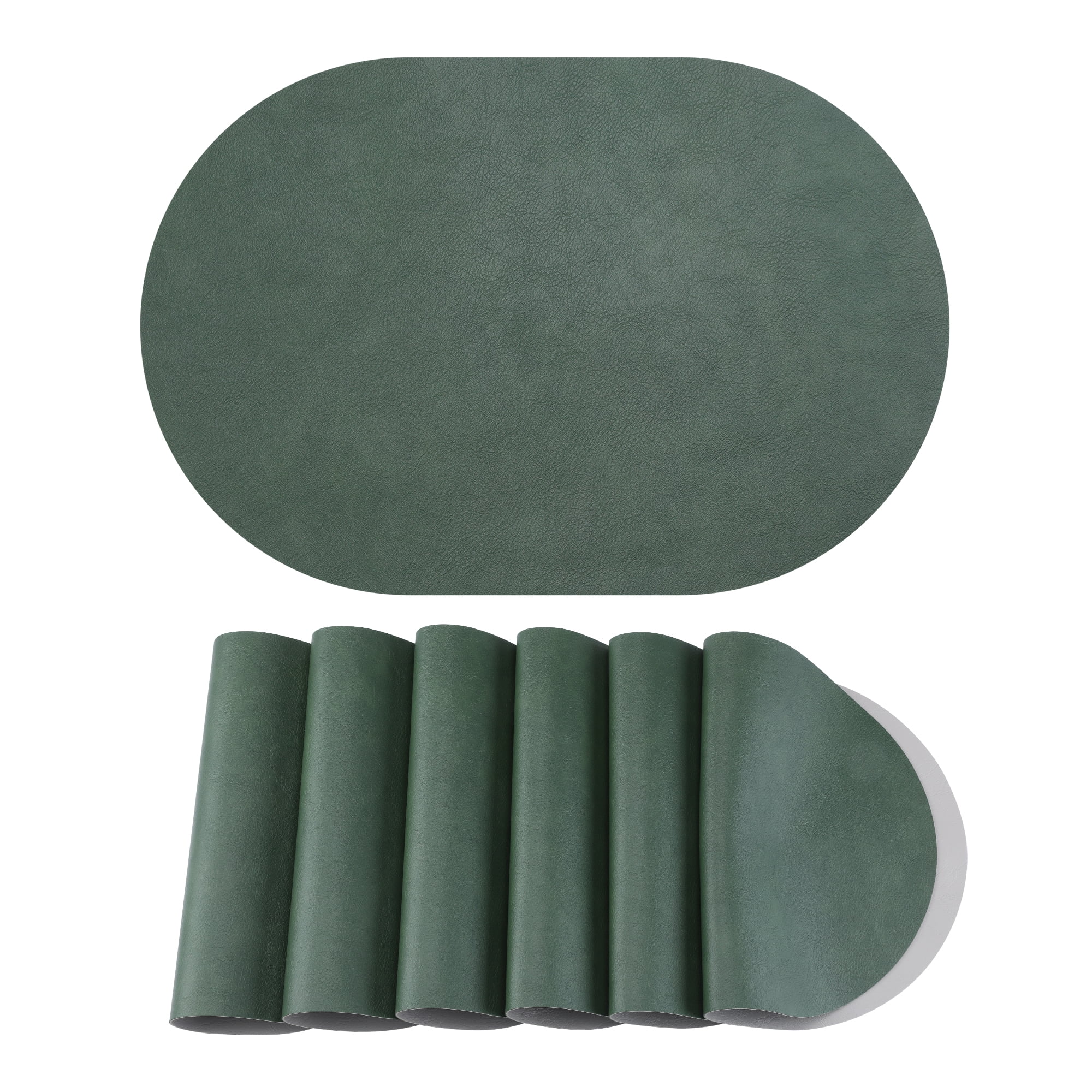 Unique Bargains 6pcs Oval Table Mats for Kitchen Green/Gray 17.3"x11.8"