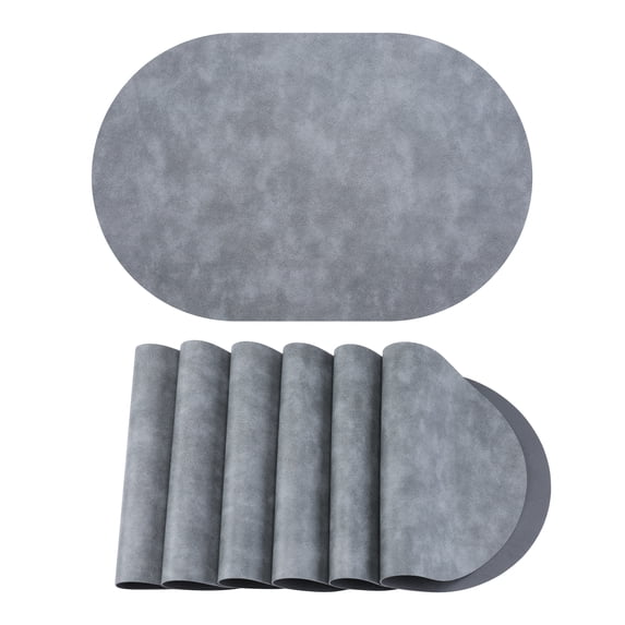 Unique Bargains 6pcs Oval Table Mats for Kitchen Starry Gray/Dark Gray 17.3"x11.8"