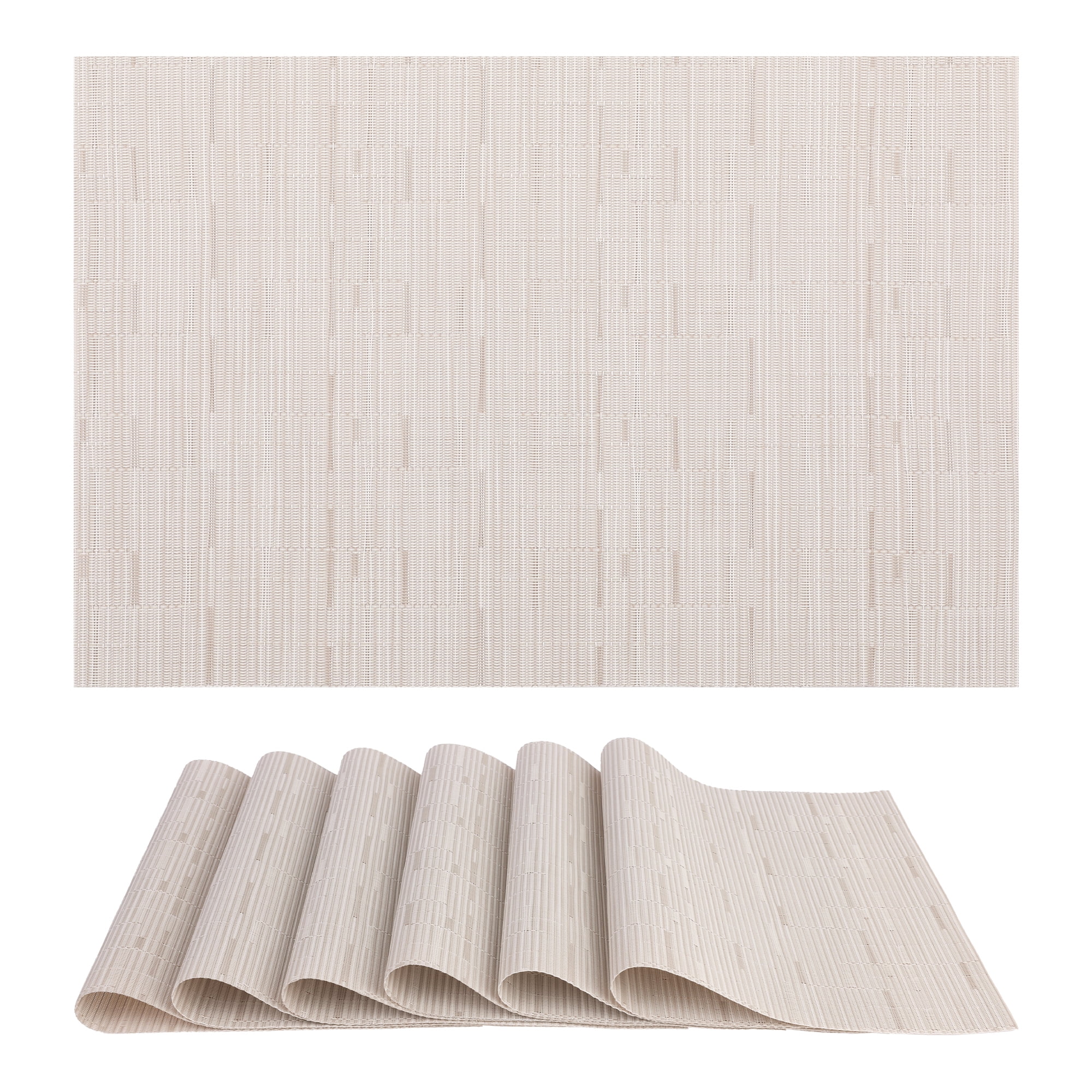 Unique Bargains 6pcs Placemats for Kitchen Dining Table Washable Wipeable Mat Beige