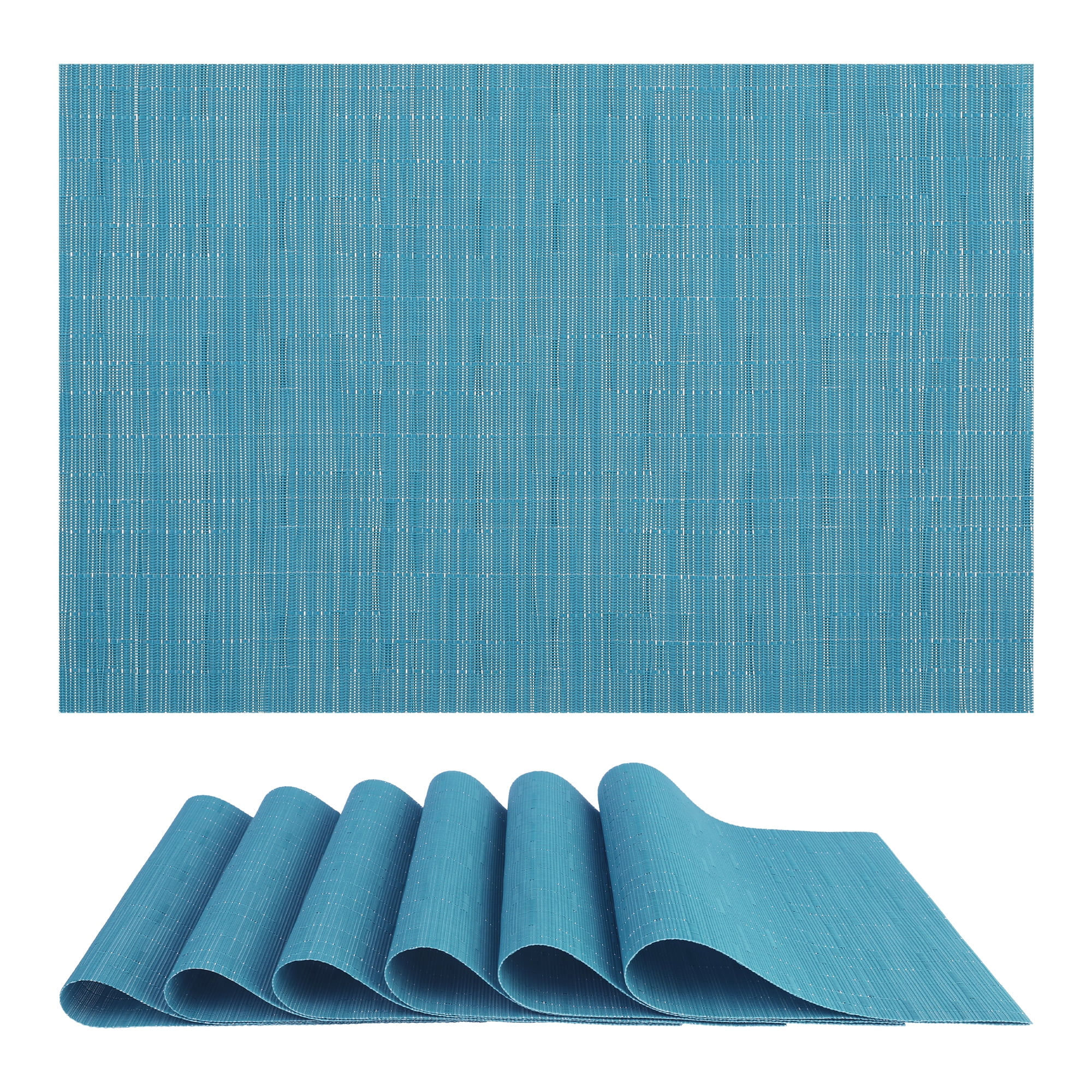 Unique Bargains 6pcs Placemats for Kitchen Dining Table Washable Wipeable Mat Blue
