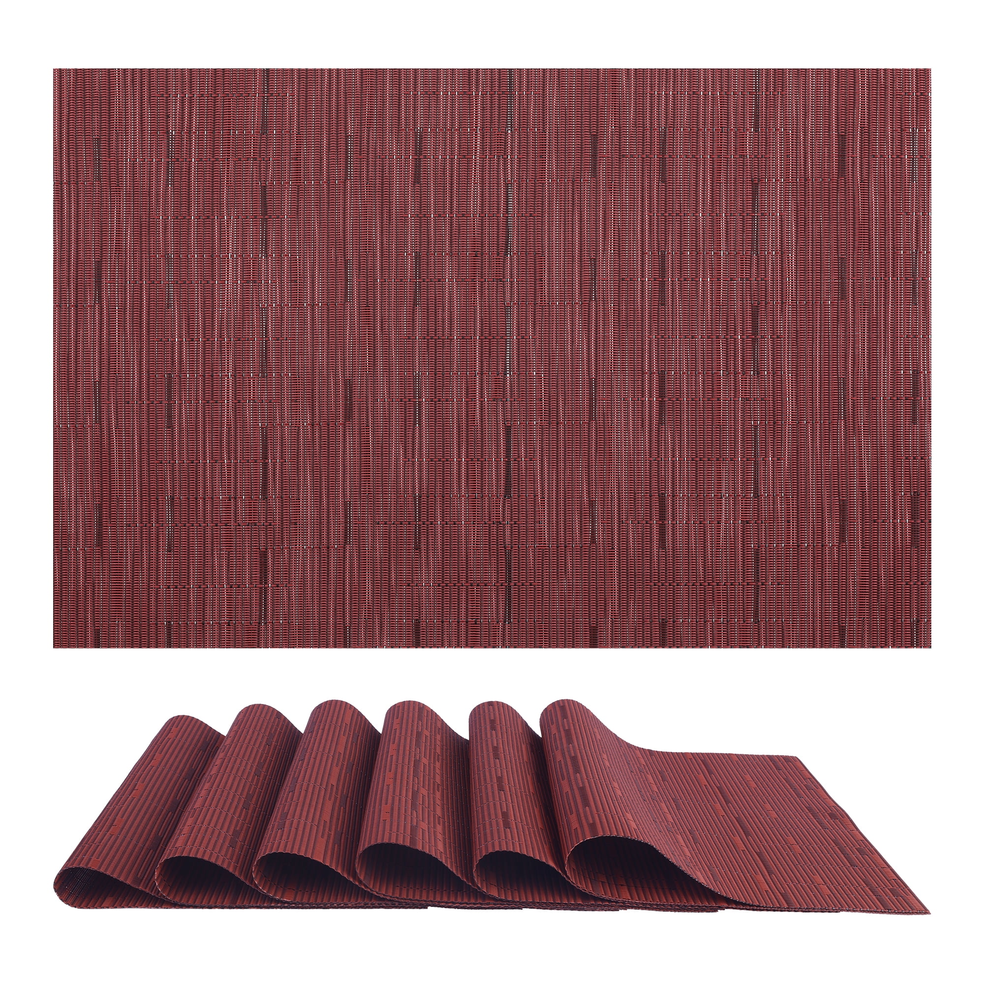 Unique Bargains 6pcs Placemats for Kitchen Dining Table Washable Wipeable Mat Burgundy