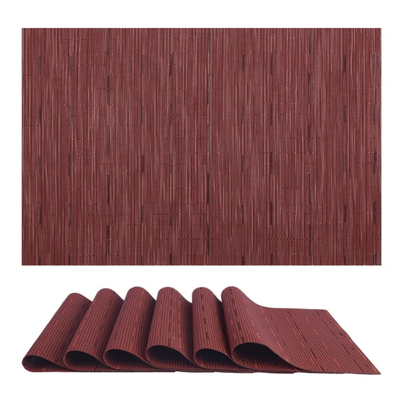 Unique Bargains 6pcs Placemats for Kitchen Dining Table Washable Wipeable Mat Burgundy