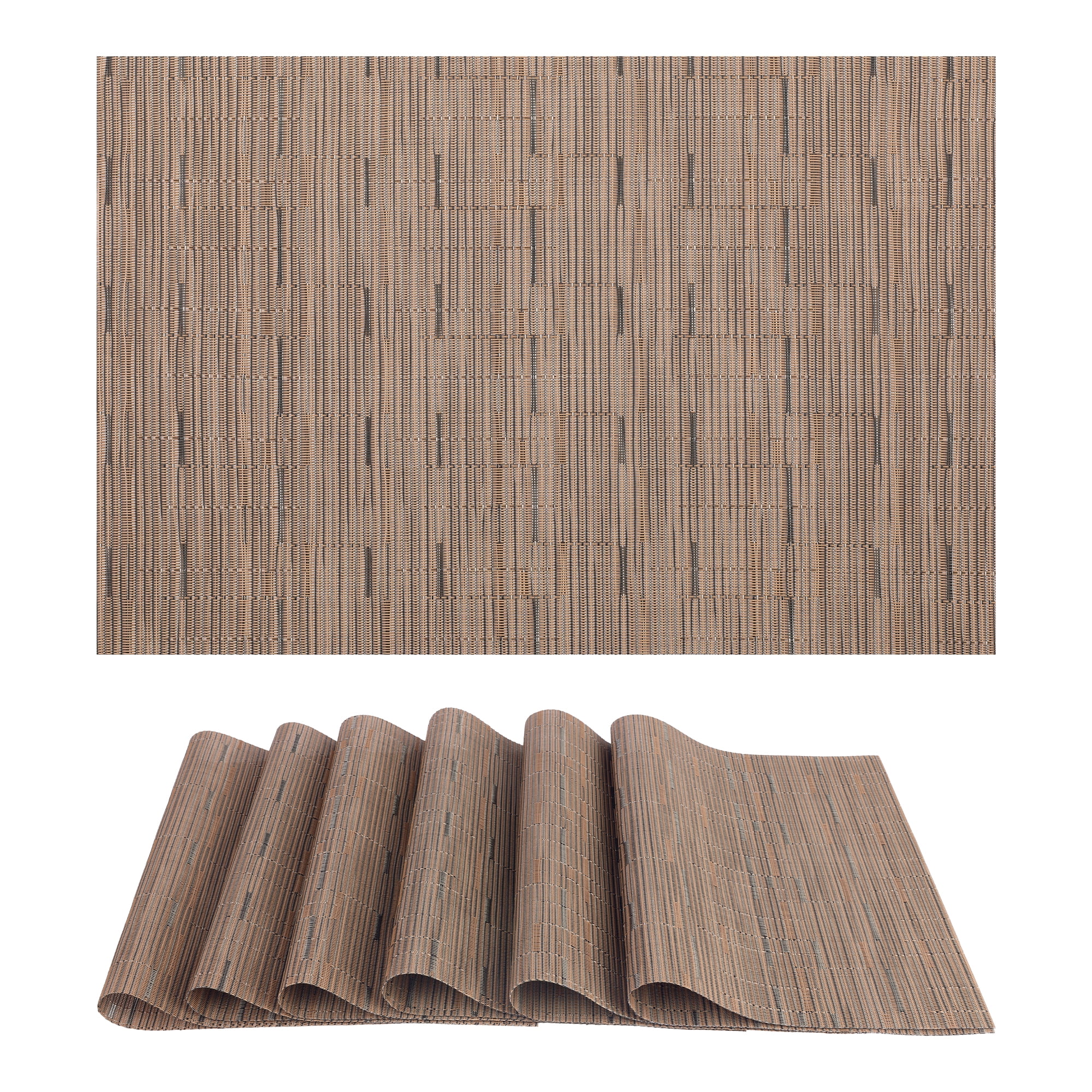 Unique Bargains 6pcs Placemats for Kitchen Dining Table Washable Wipeable Mat Light Brown