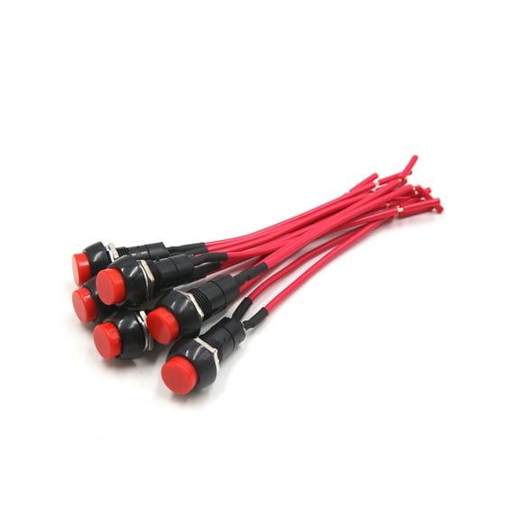 Unique Bargains 6pcs Red Round Head 2-Wires Momentary Horn Push Button Switch for Car