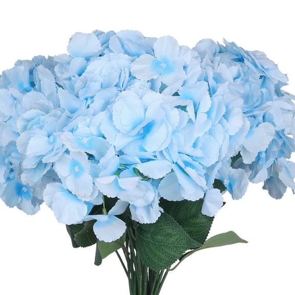 Unique Bargains 6pcs Silk Hydrangea Artificial Flowers Heads with Stems for Home Blue