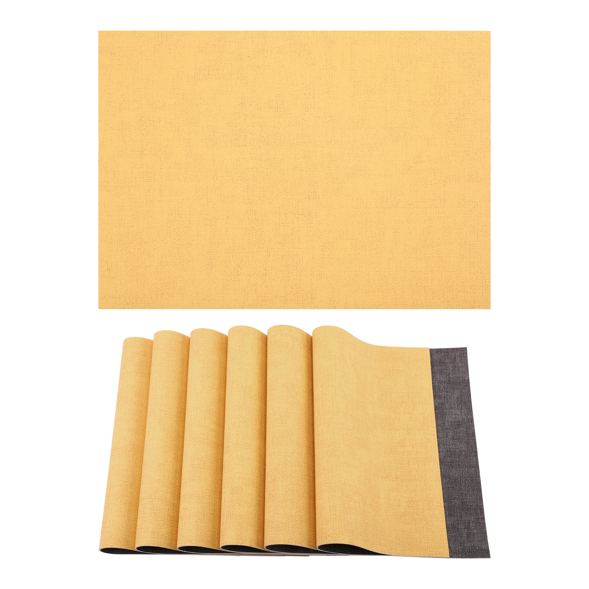Unique Bargains 6pcs Stylish Faux Leather Placemats Lemon Yellow 16.9"x11.8"