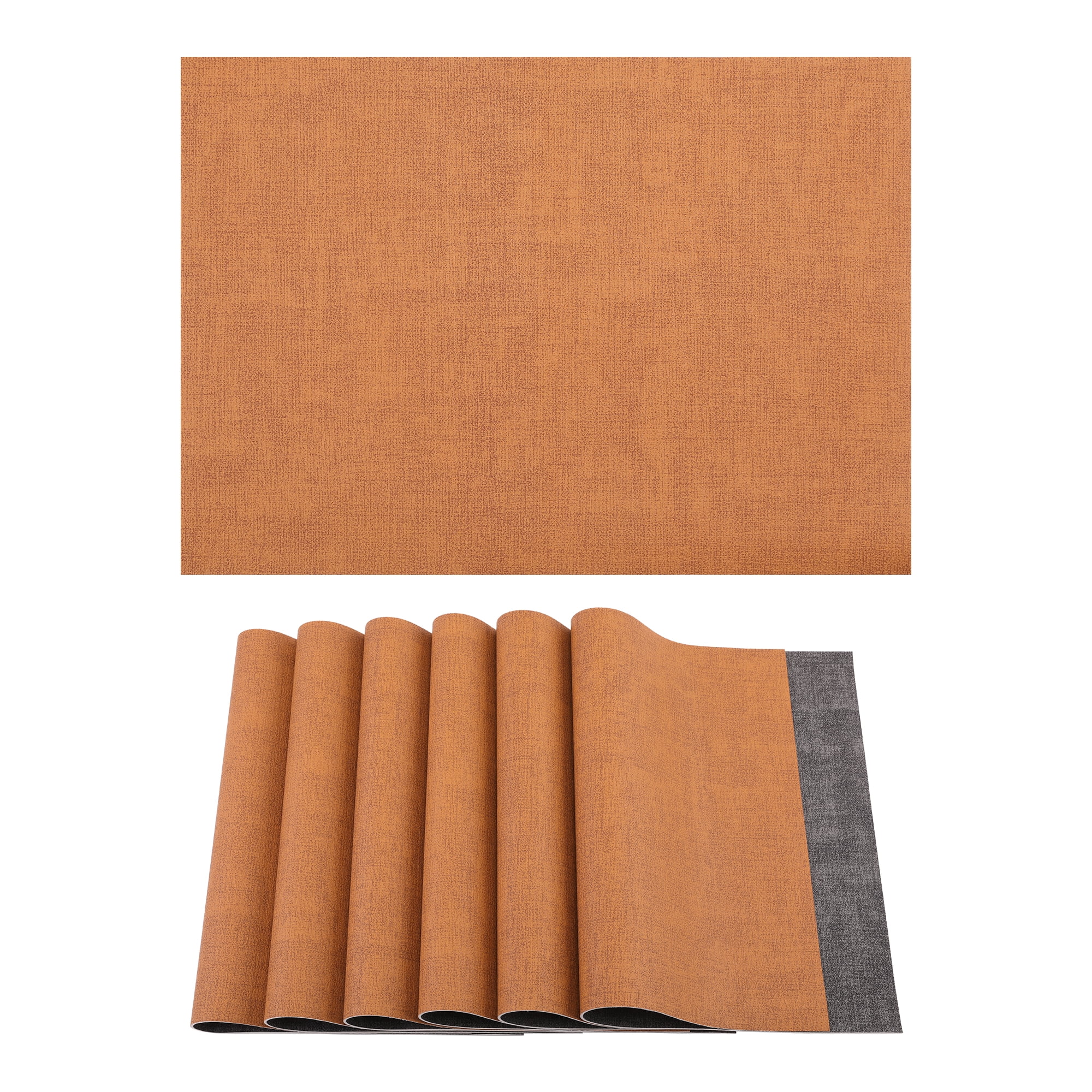 Unique Bargains 6pcs Stylish Faux Leather Placemats Orange Yellow 16.9"x11.8"
