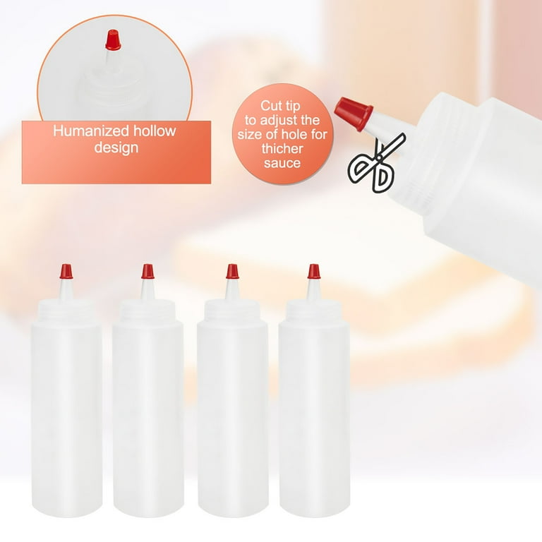 6pcs 8 oz Plastic Condiment Squeeze Bottles with Red Cap - White