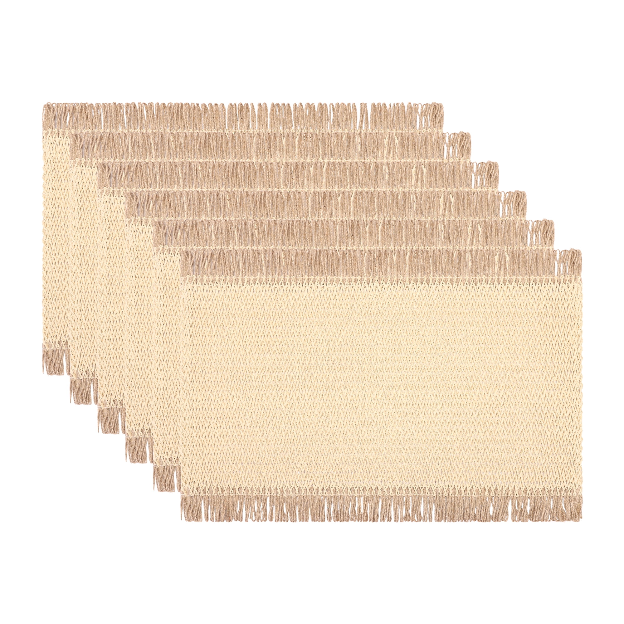 Unique Bargains 6pcs Woven Placemats with Tassels Beige 17.7"x11.8"