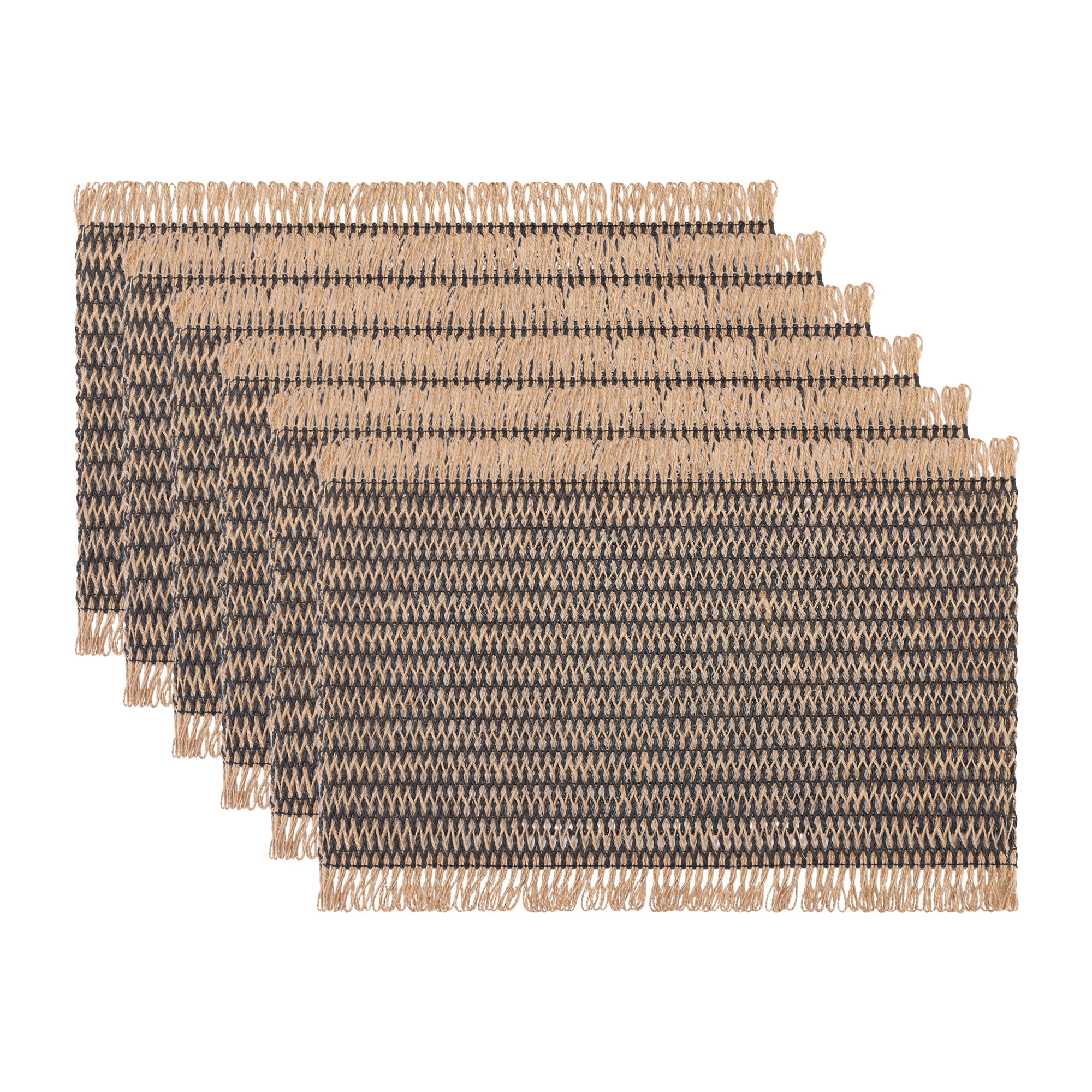 Unique Bargains 6pcs Woven Placemats with Tassels Black 17.7"x11.8"