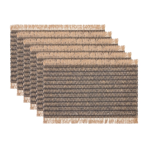 Unique Bargains 6pcs Woven Placemats with Tassels Black 17.7"x11.8"