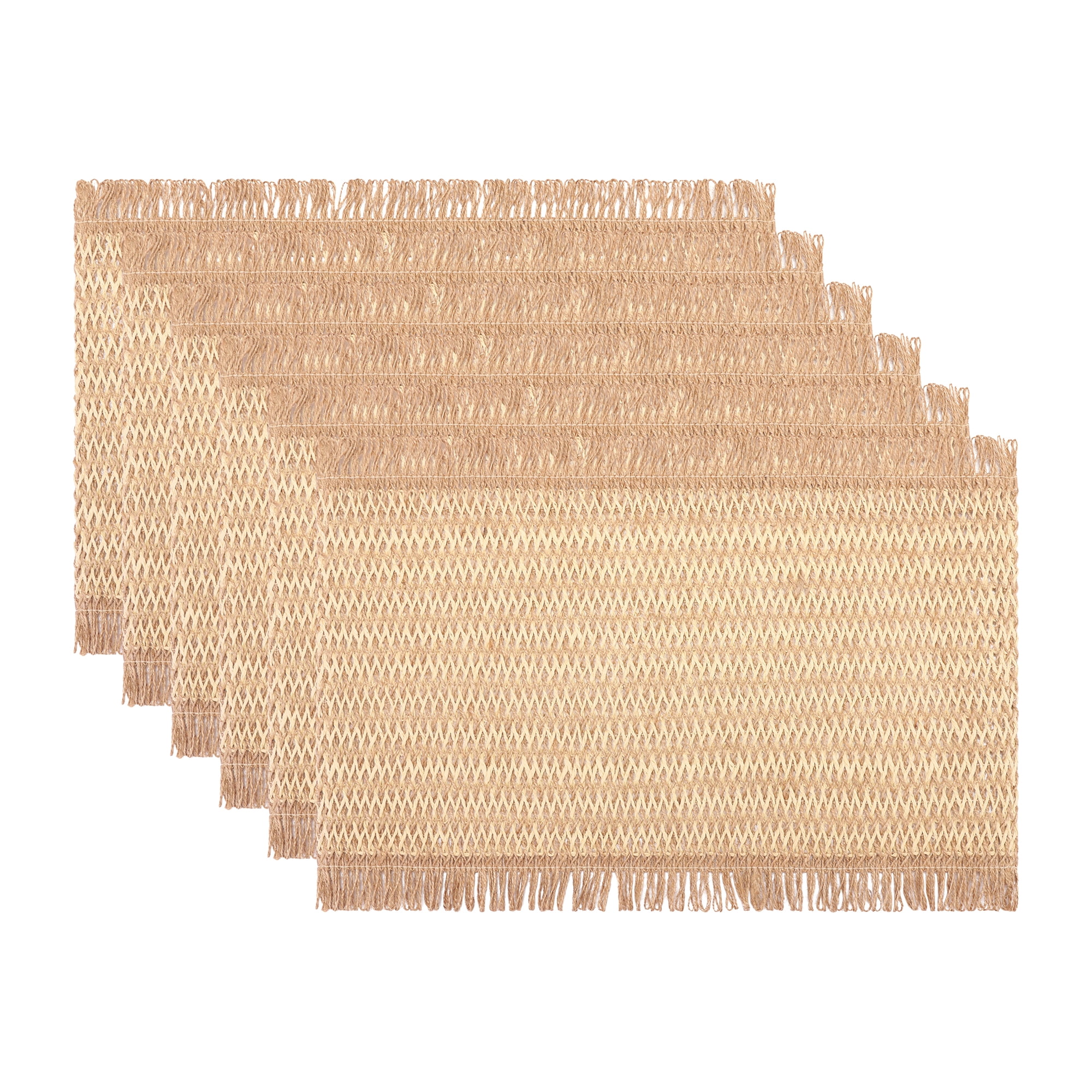 Unique Bargains 6pcs Woven Placemats with Tassels Light 17.7"x11.8"