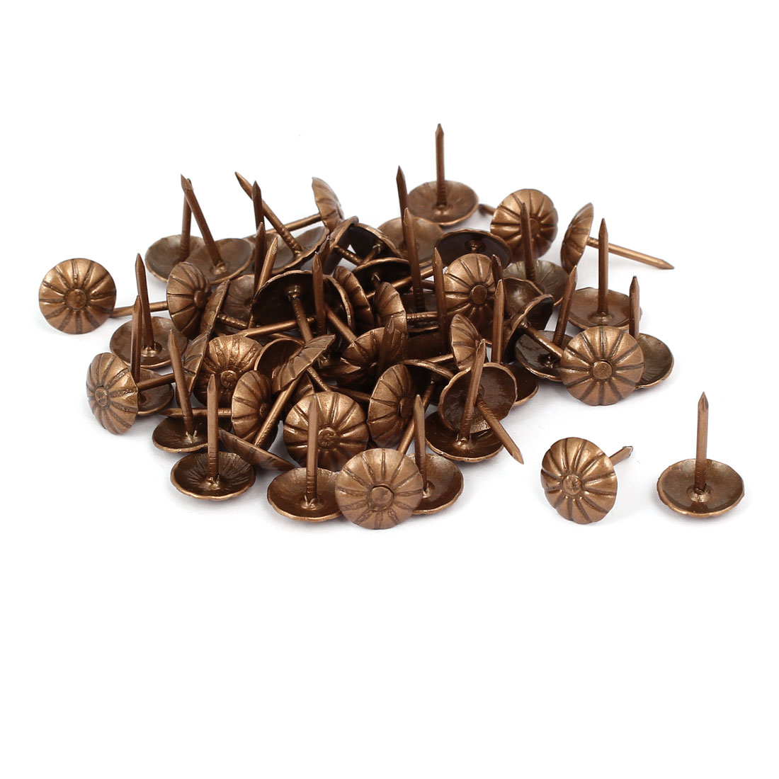 Unique Bargains 7/16" Dia Upholstery Nail Tack Push Pin Thumbtack Copper Tone 60Pcs