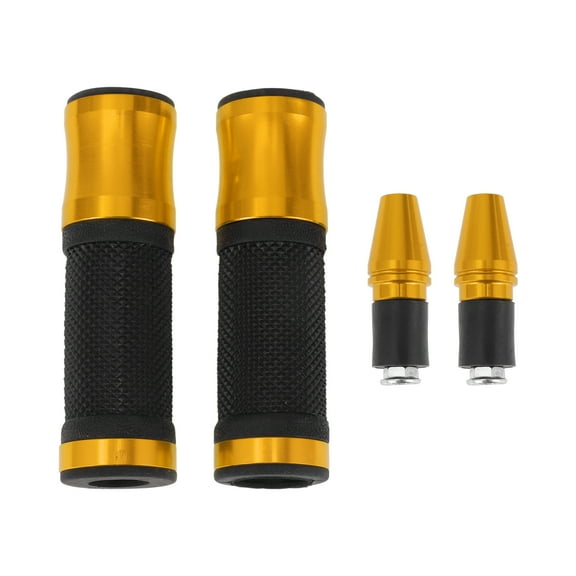 Unique Bargains 7/8" 22mm 15/16" 24mm Motorcycle Hand Grips Cover Kit Aluminum Alloy Rubber Handlebar End Grips Gold Tone 1 Set Diamond Pattern