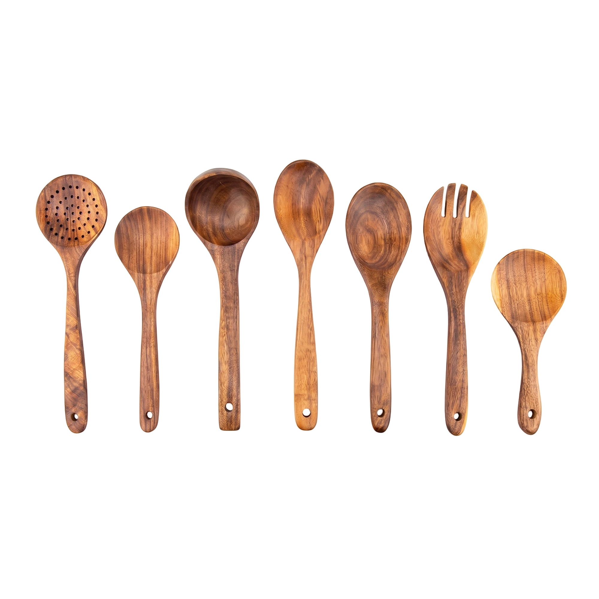 Unique Bargains 7 Pcs Cooking Utensil Set, Wood Kitchen Utensils Dark Brown A 7