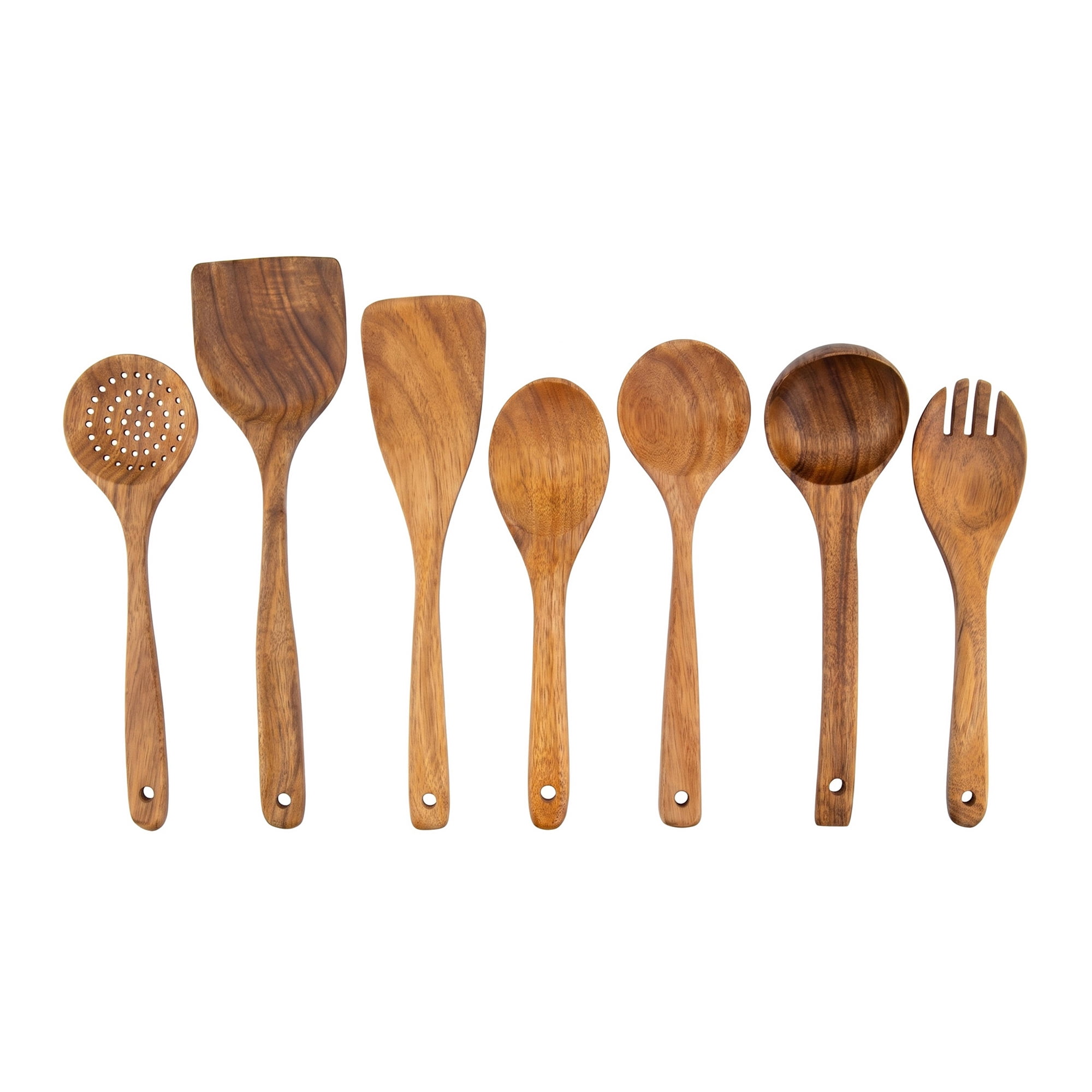 Unique Bargains 7 Pcs Cooking Utensil Set, Wood Kitchen Utensils Light Brown B 7