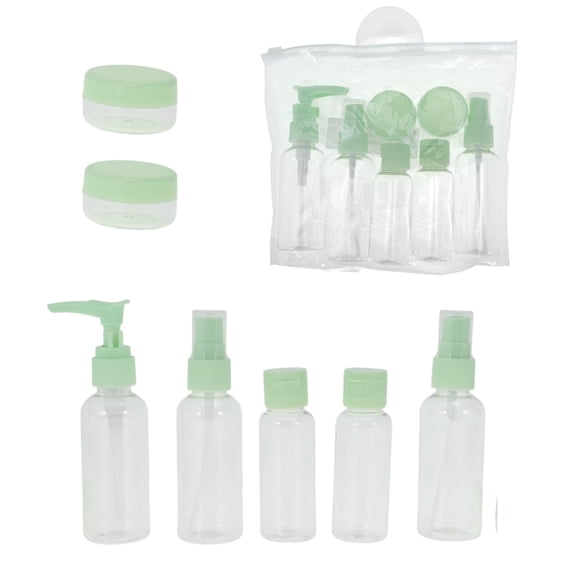 Unique Bargains 7 Pcs Travel Size Toiletries Bottles Containers Leakproof Squeezable Refillable Travel Container Set Green