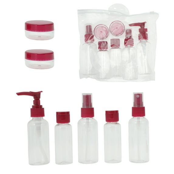 Unique Bargains 7 Pcs Travel Size Toiletries Bottles Containers Leakproof Squeezable Refillable Travel Container Set Rose Red