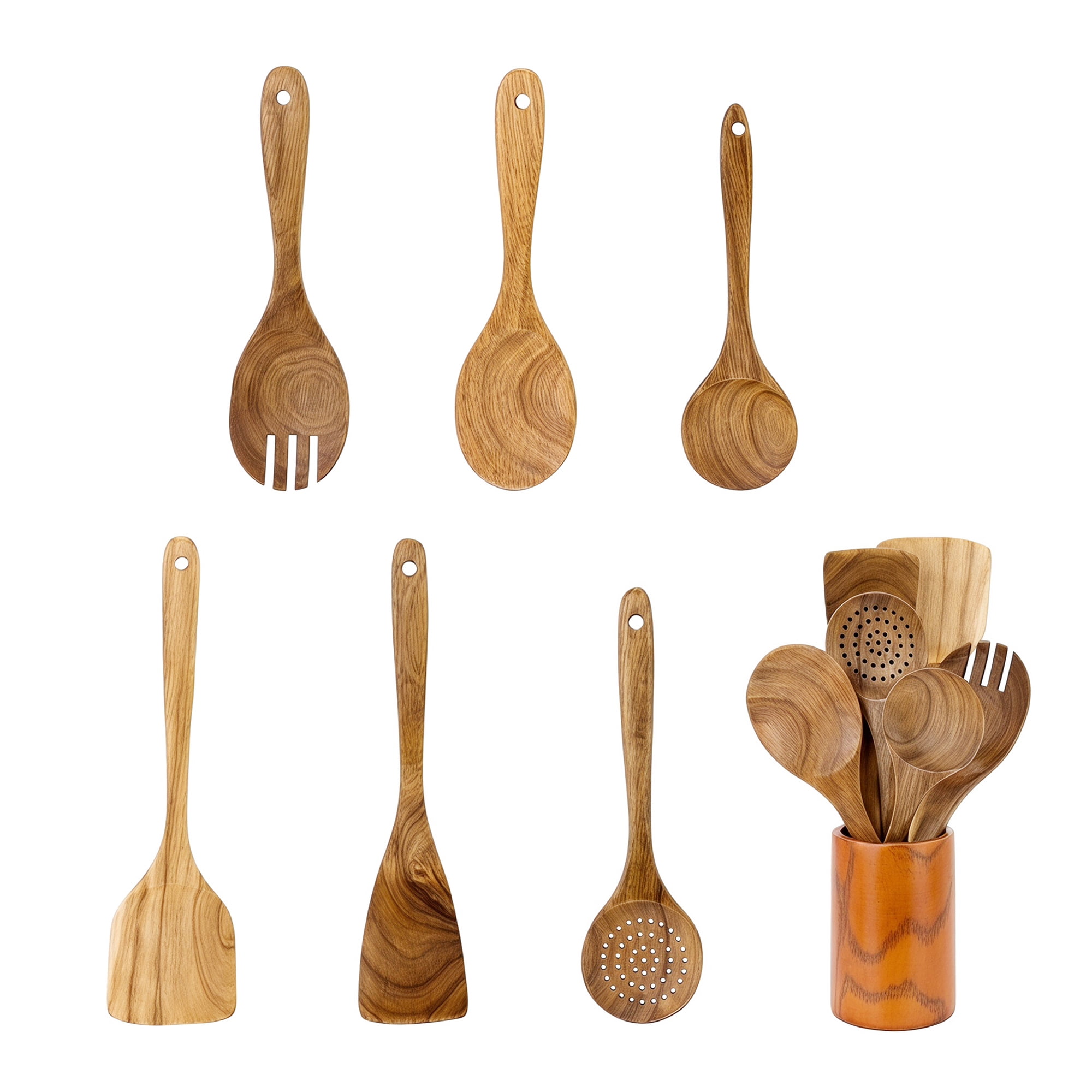 Unique Bargains 7 Pcs Useful Wood Kitchen Utensil Essential Gadgets Set Brown F