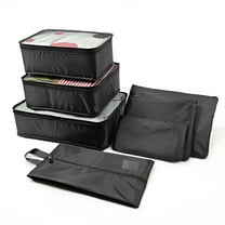 Unique Bargains 7 Pcs Zipper Design Packing Cube Set for Luggage Black