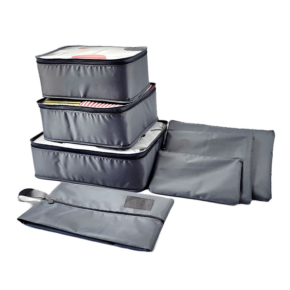 Unique Bargains 7 Pcs Zipper Design Packing Cube Set for Luggage Gray