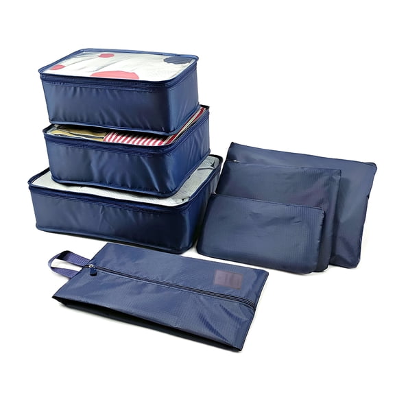 Unique Bargains 7 Pcs Zipper Design Packing Cube Set for Luggage Navy Blue