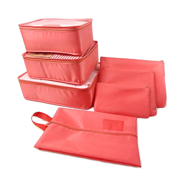 Unique Bargains 7 Pcs Zipper Design Packing Cube Set for Luggage Red