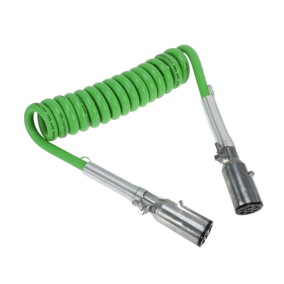 Unique Bargains 7 Way Coiled Electrical Power Trailer Cord Wire Female Plug Trailer Extension Cable for Semi Trucks Tractors 12 Feet Green Zinc Alloy