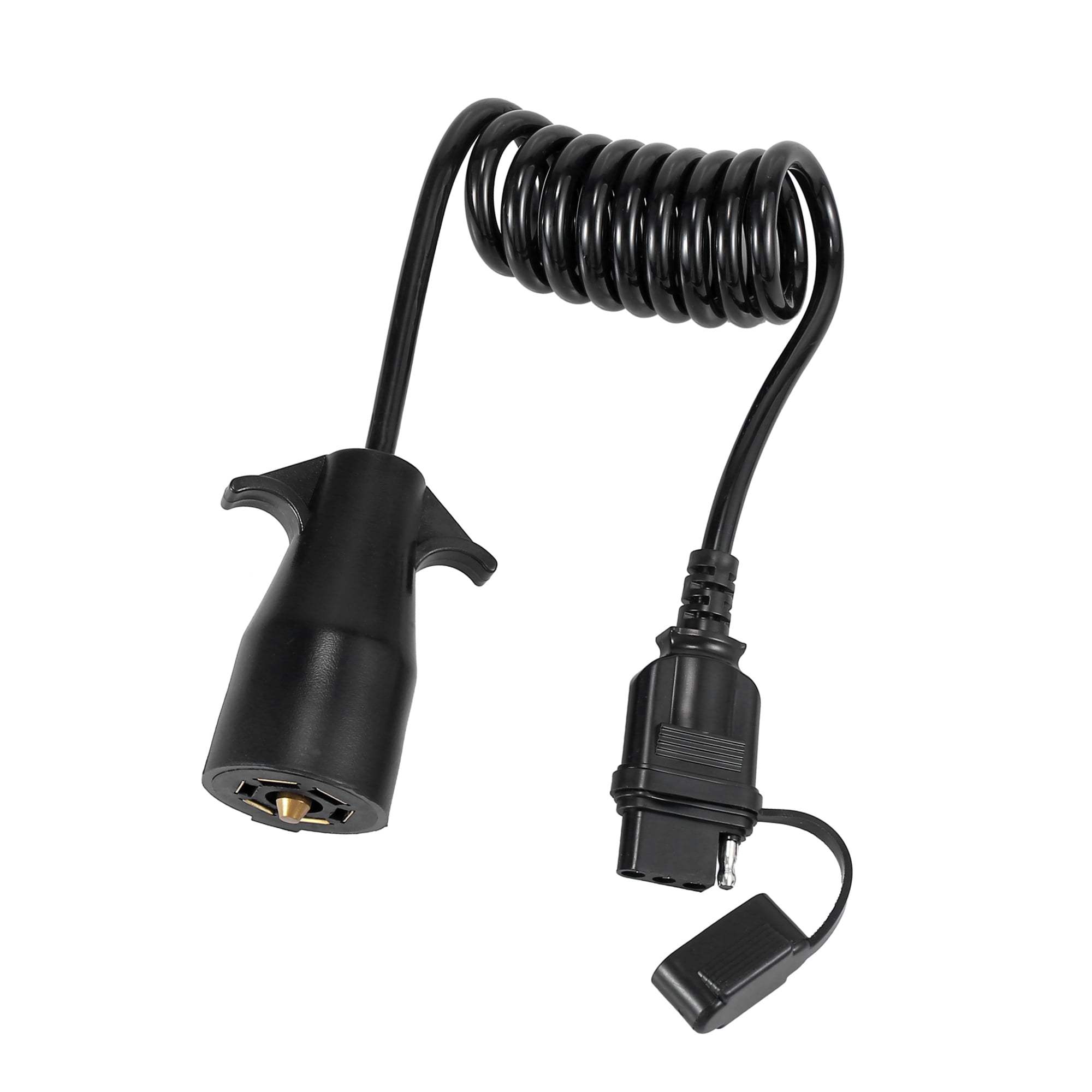 Unique Bargains 7 Way Round to 4 Way Pin Flat Trailer Coiled Wiring Connector Adapter Plug