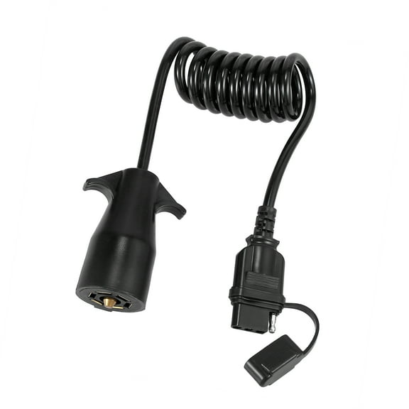 Unique Bargains 7 Way Round to 4 Way Pin Flat Trailer Coiled Wiring Connector Adapter Plug